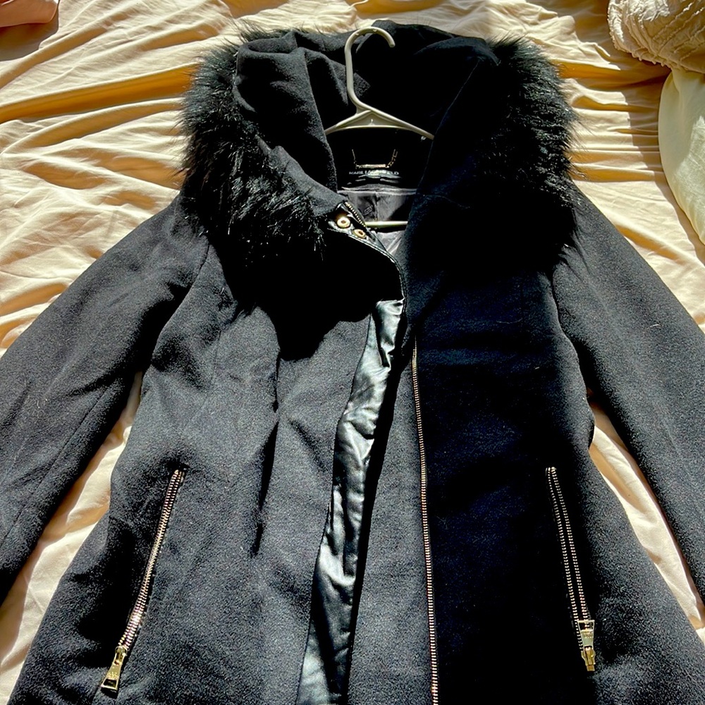 Karl Lagerfeld Paris faux fur trimmed coat